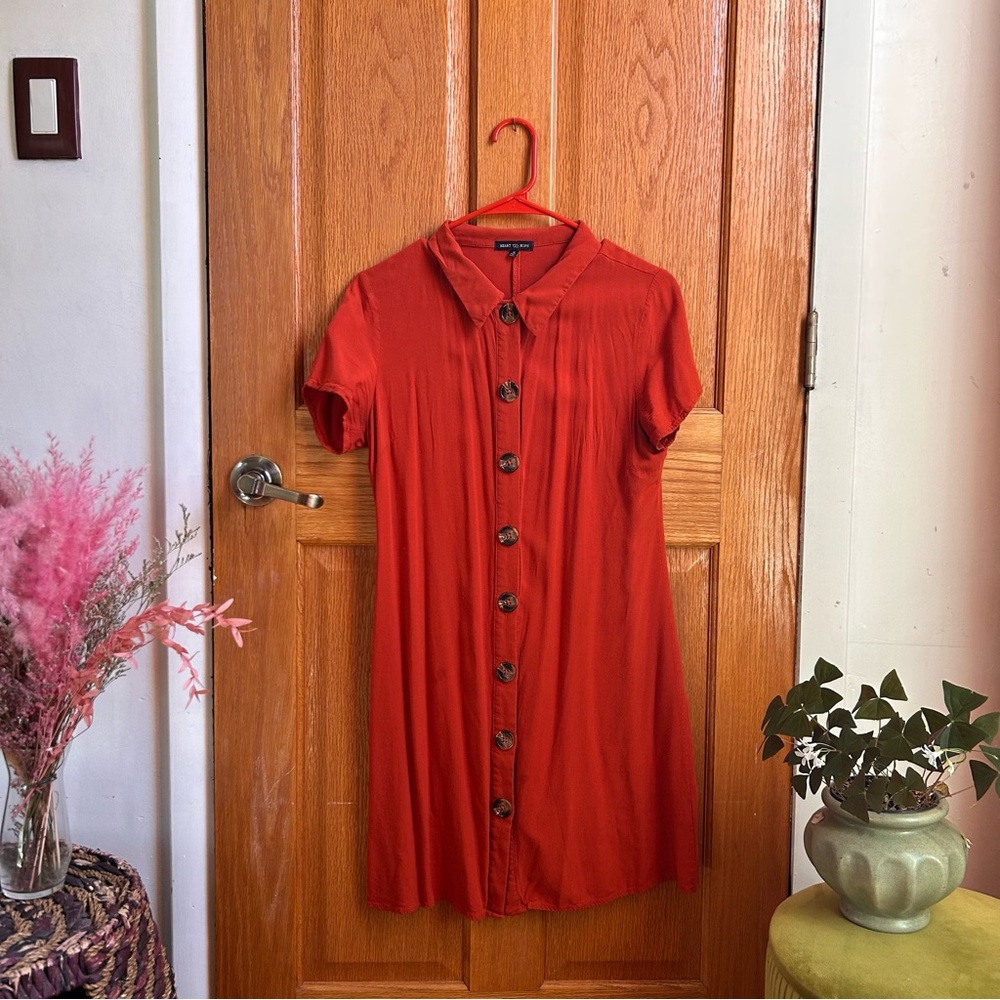 Heart & Hips Rust Orange-Red Collared Button Down Dress